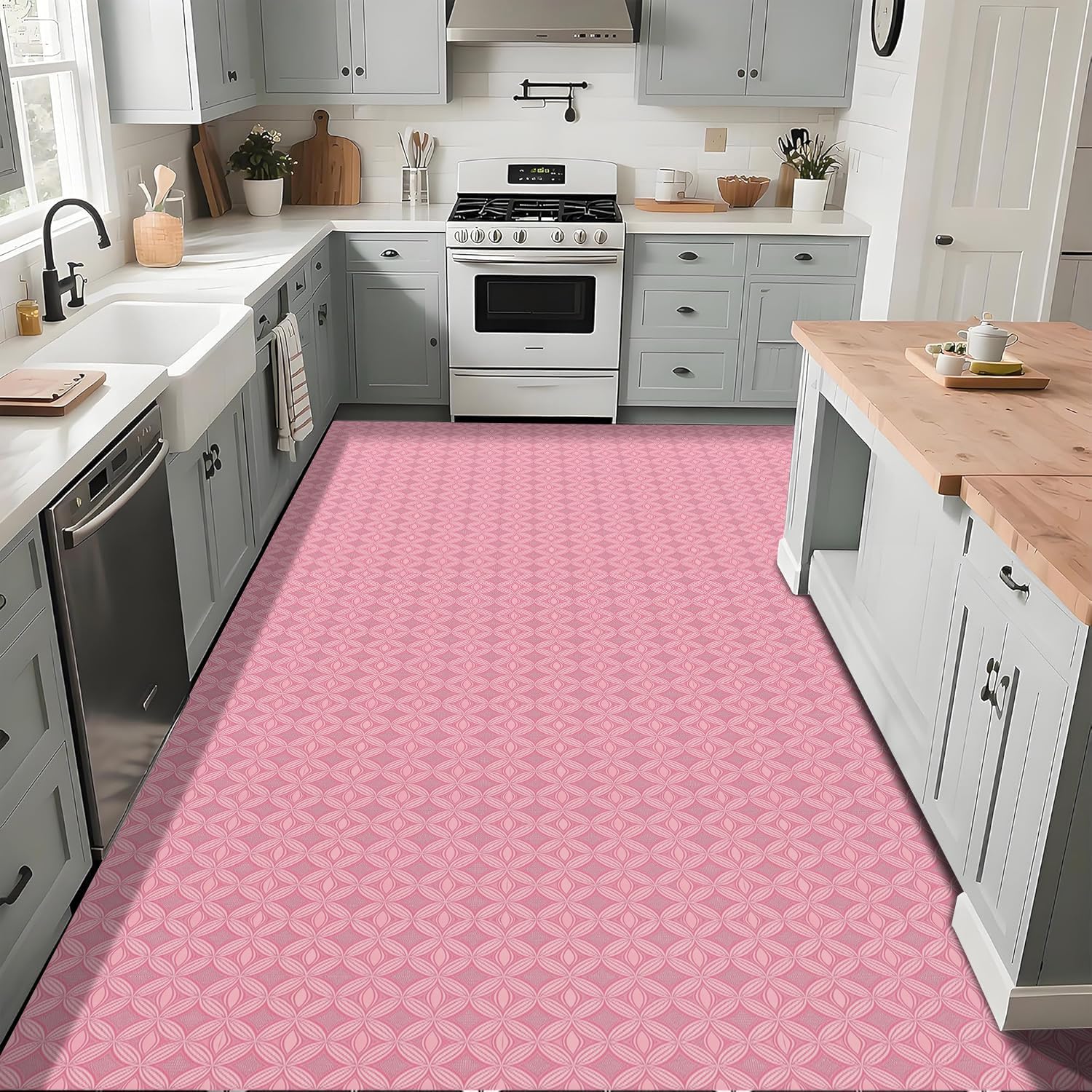 10PCS 12"x12" Modern Pink Geometric Mosaic Retro Circle Peel and Stick Vinyl Floor Tiles Removable Self Adhesive Waterproof Flooring Stickers for Bathroom Entryway Kitchen Bar Room Home Decor