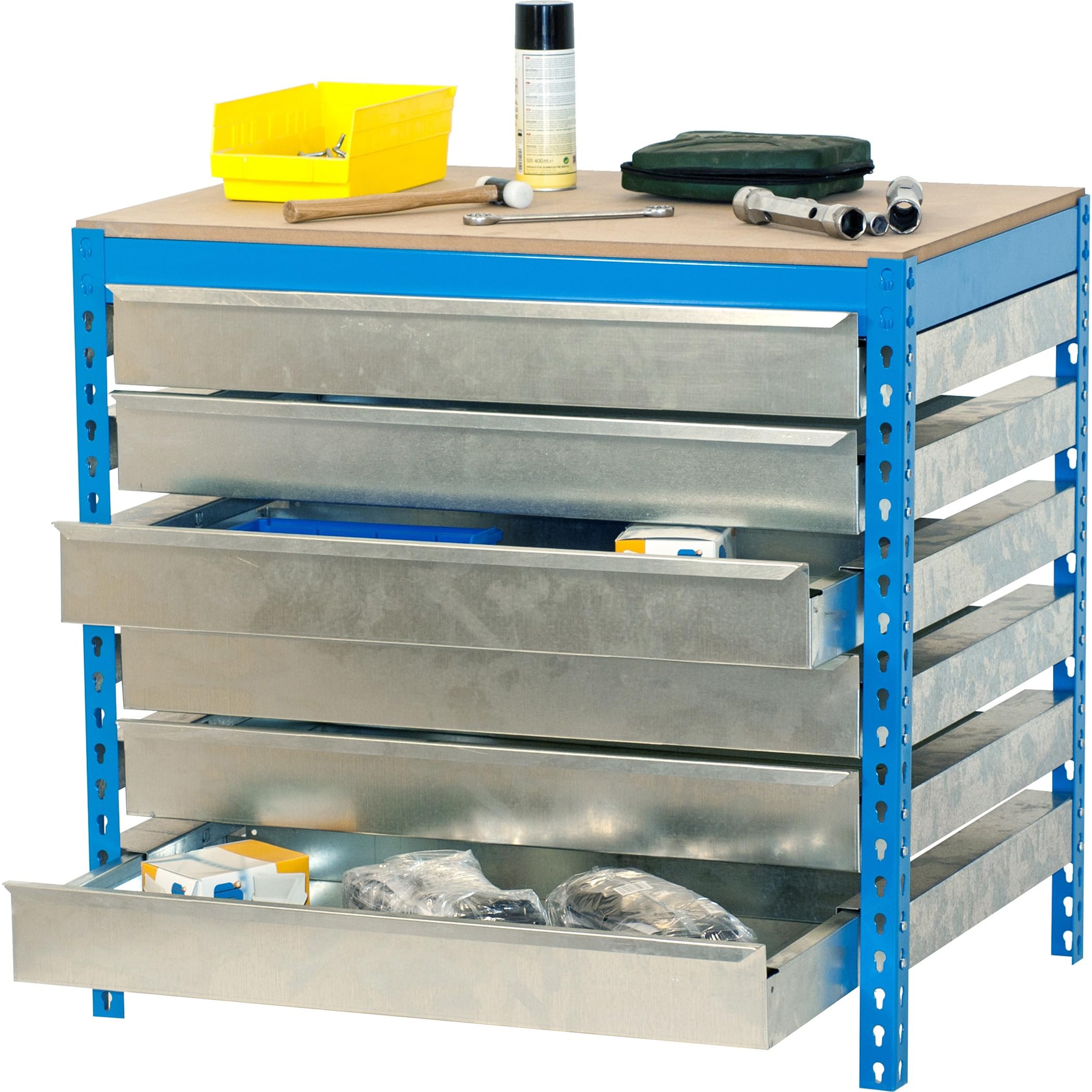 Simon Rack Banco de Trabajo Taller con 6 cajones 1510x760 mm - BT5 | Tablero madera 16 mm, Capacidad Carga 600 kg, Azul , Pintura anticorrosión, Montaje sistema clic