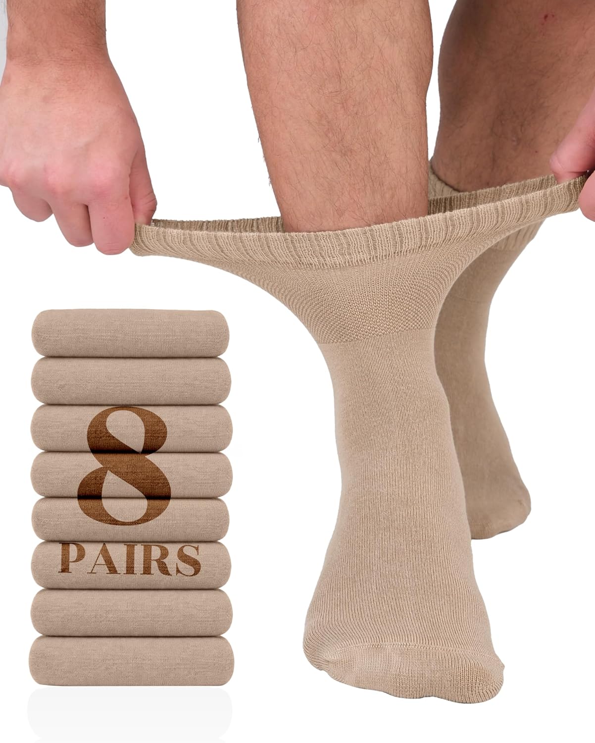 Hugh Ugoli Diabetic Socks for Men, Loose Ankle Socks, Rayon Derived from Bamboo, Extra-Wide, Thin, Seamless Toe, 4-8 Pairs