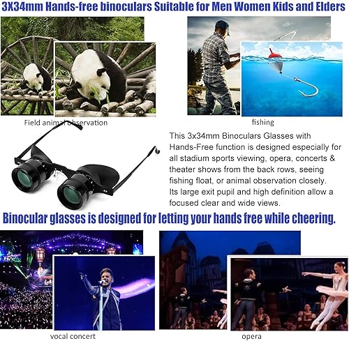 Miniatura 3 de Gafas binoculares profesionales, manos libres, para pesca, observación de aves, deportes, conciertos, teatro, ópera, televisión, vista, gafas de