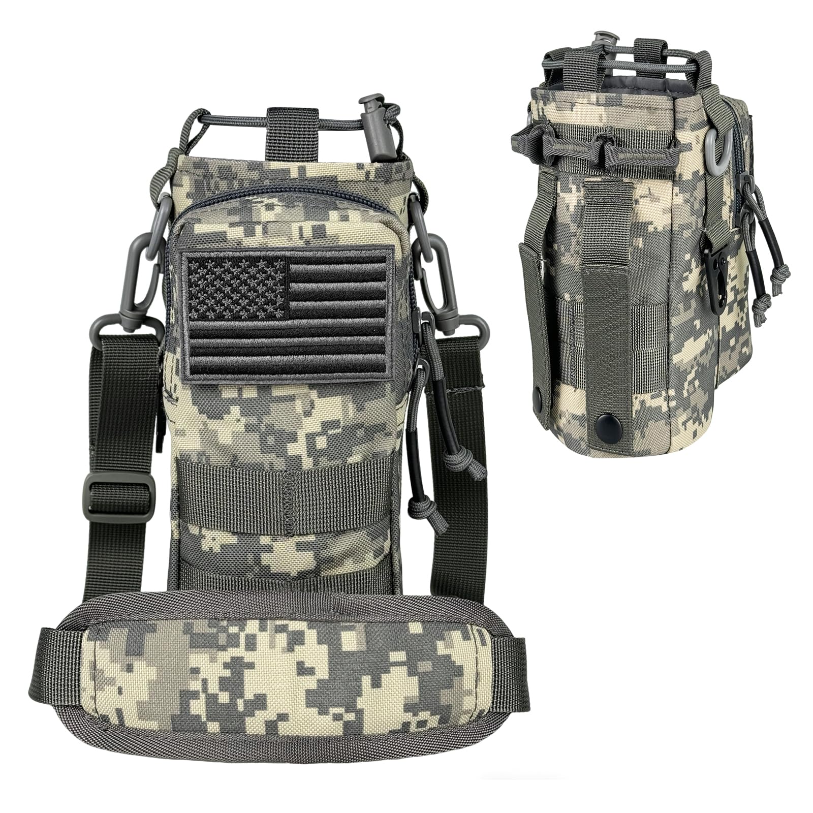 AIKOTOO Water Bottle Holder with Strap - Tactical Insulated Water Bottle Sleeve with MOLLE System for Backpack Military Ocean Camo Cross-Body Pouch for Walking Hiking Camping Gym 32oz