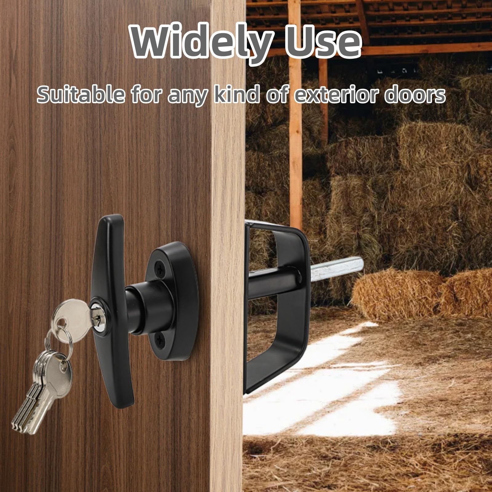 WRINGKIT Zestaw zatrzasków do drzwi szopy, zamek w kształcie litery T z 5 kluczami i 2 zatrzaskami sprężynowymi, zamek do szopy trzpieniowej 5-1/5.1 cm do szopy do przechowywania stodoły, bram