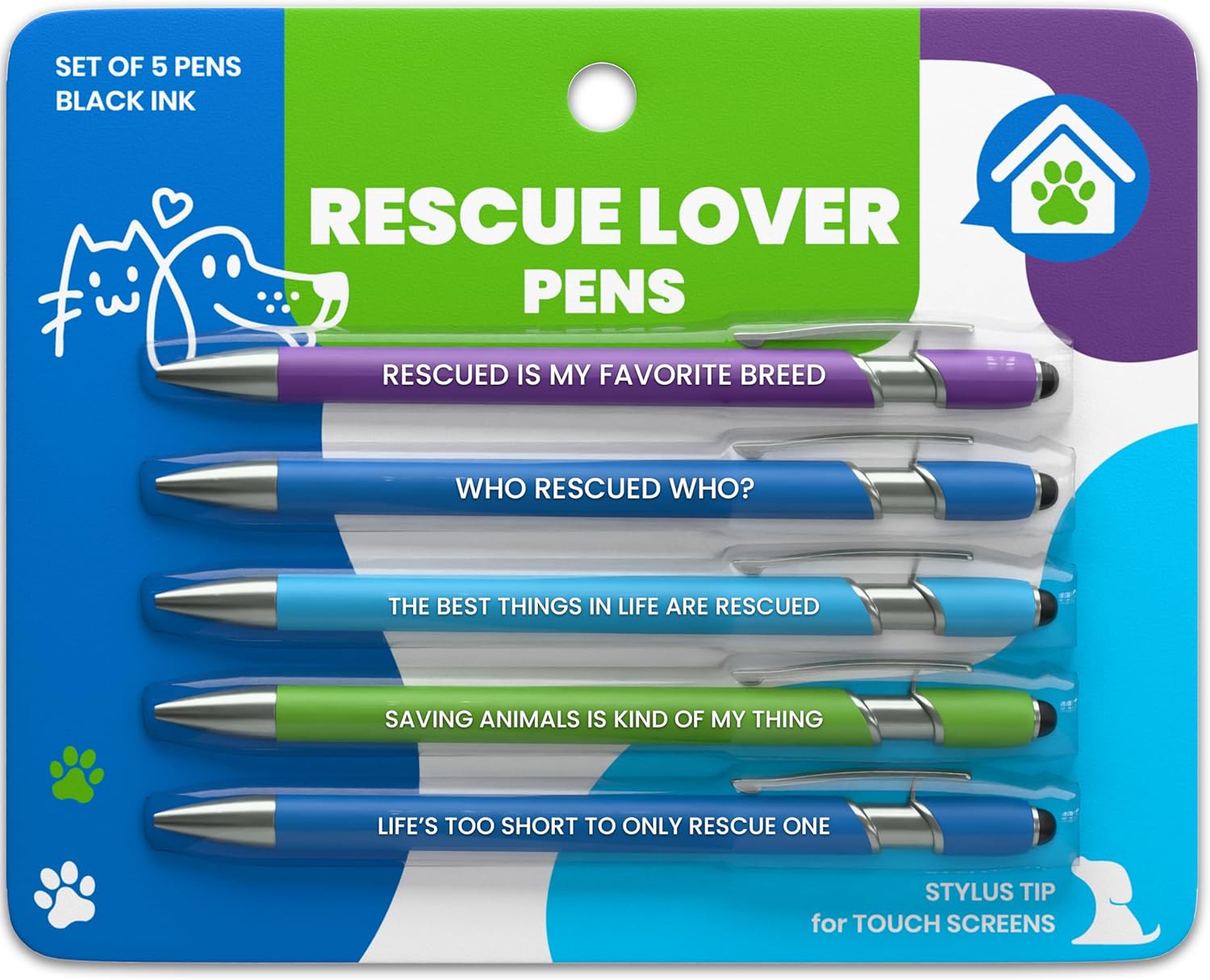 Rubyloo 32 oz. Insulated Water Bottle with Attached 8 oz Bowl (I Love My Dog) & 5–Piece Rescue Lover–Themed Pen Set