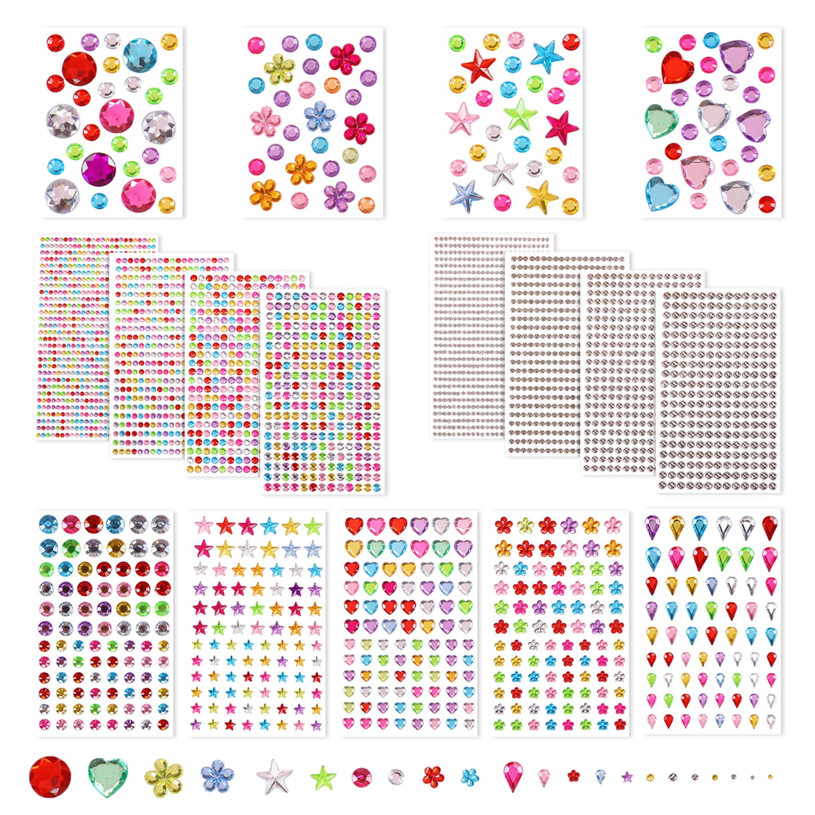 Mnuwoee 17 Sheets Face Gems, Self Adhesive Face Jewels for Festivals