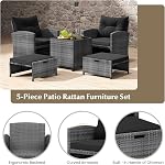 Tangkula 5 Piece Patio Rattan Furniture, Wicker Cushioned Chairs Set with 2 Ottomans & Tempered Glass Coffee Table, for Poolside, Backyard, Lawn, Deck