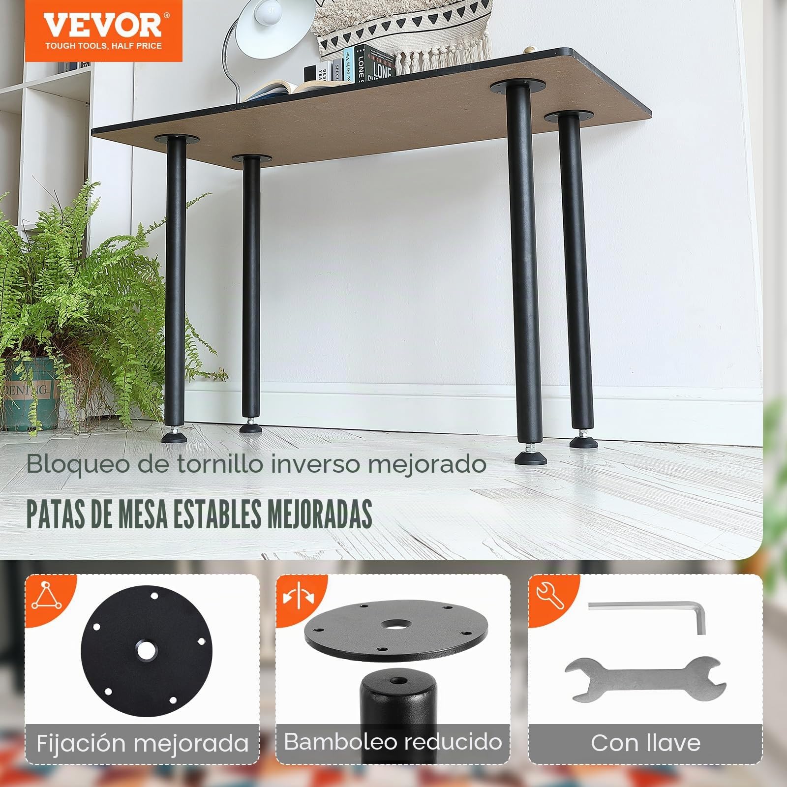 VEVOR Patas de Mesa 4 Piezas Patas de Escritorio Ajustables 762 mm Capacidad de Carga 544kg de Acero Sólido Instalación Rápida Patas Resistentes de Muebles para Bricolaje Hogar Oficina Comedor, Negro
