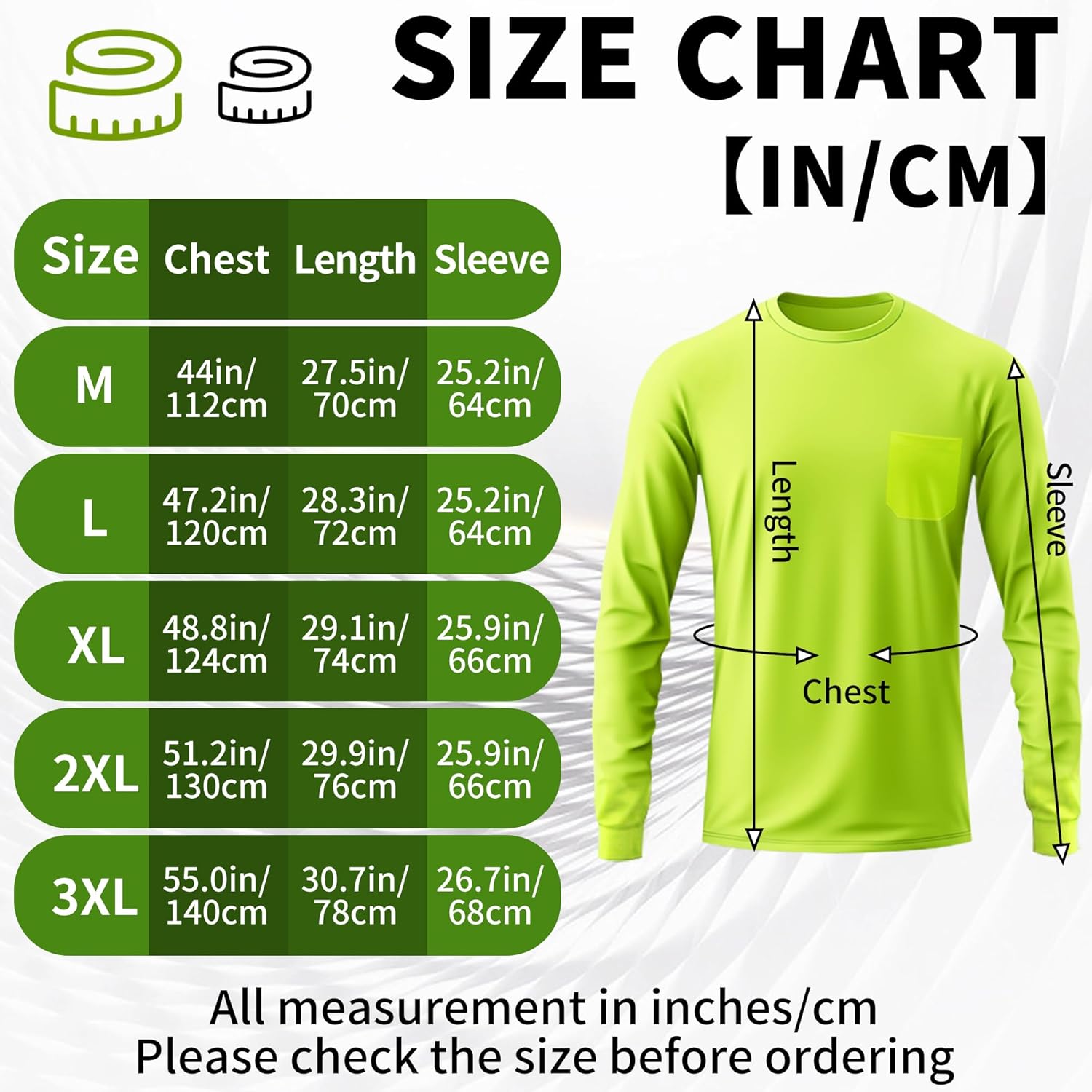 High Visibility Long Sleeve T Shirts Safety Fit Work Shirts Sun Protection Construction Shirts for Men - Image 2