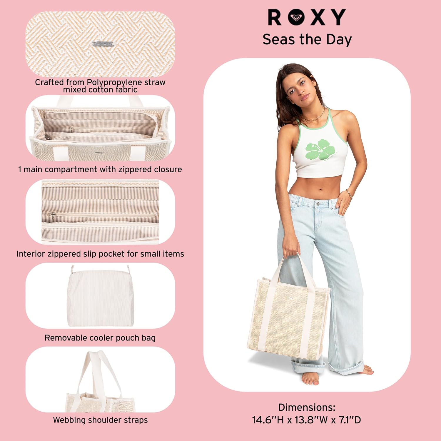 Roxy Cotton Tote Bag | Everyday Carry | Beach | Travel | Vacation | Reusable | Lightweight - Image 7