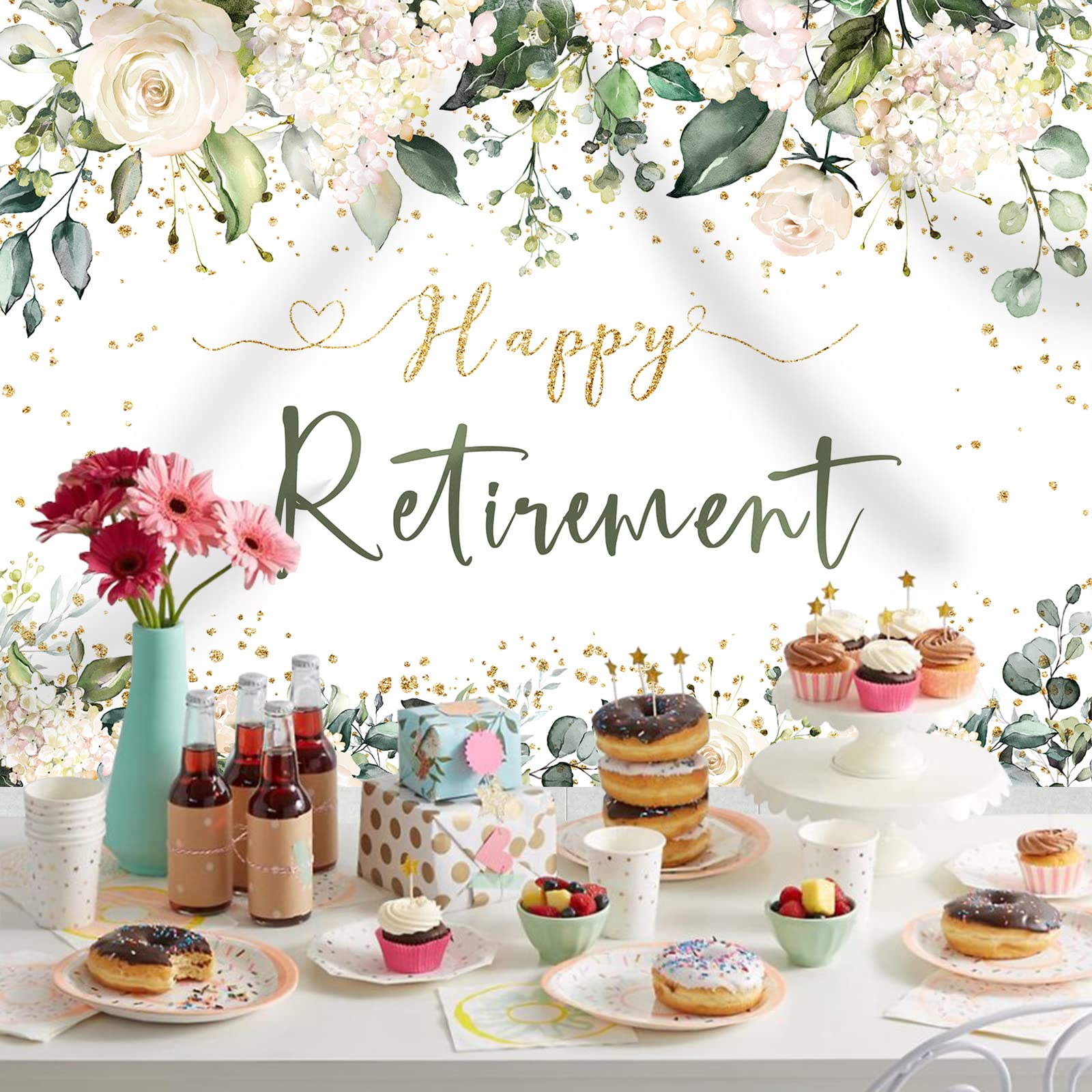 Mocsicka Ruhestand Hintergrund 'Happy Retirement' – Eukalyptus-Deko 180x100 Cm, Baumwolle