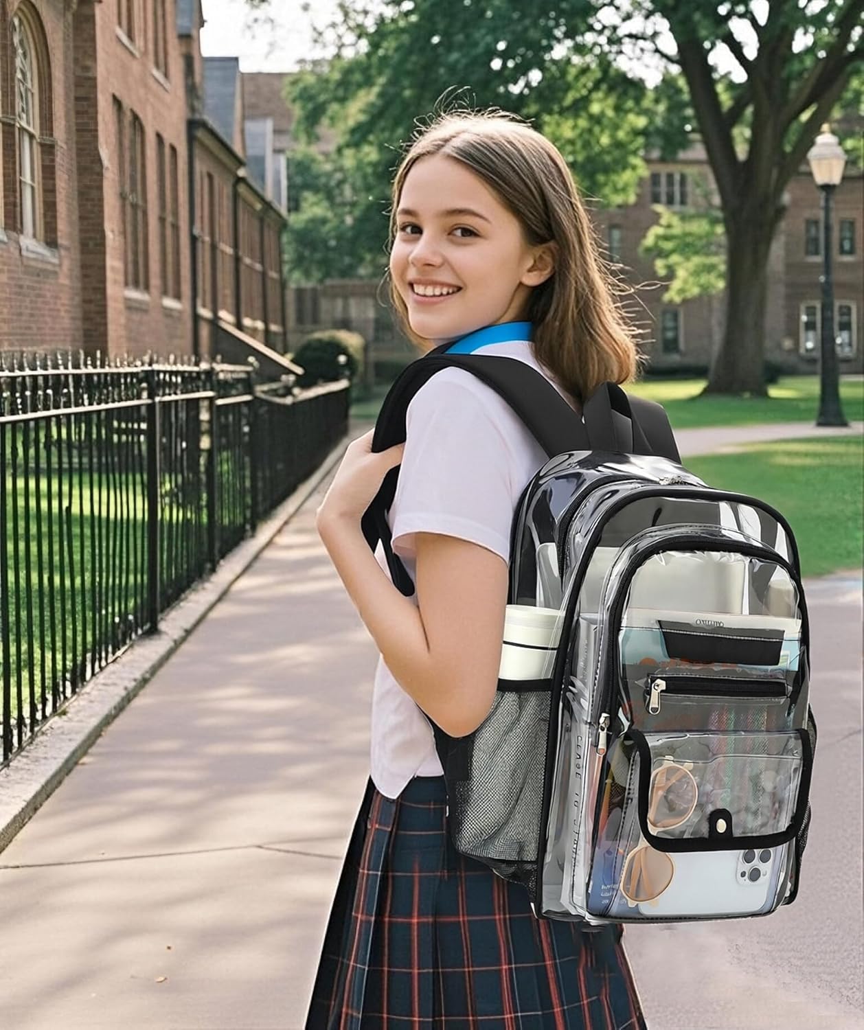 Clear Backpack for Girls Boys Women Men, Heavy Duty Transparent PVC Bookbag for School College Work See Through Backpack,Black - Image 2