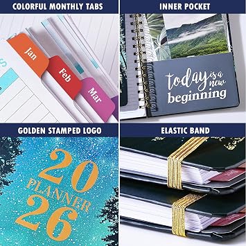 Planner 2026-2027 - Planner 2026 Weekly and Monthly from January - December, Calendar Planners with Colorful Tabs, Inner Pocket, 6.4 x 8.5
