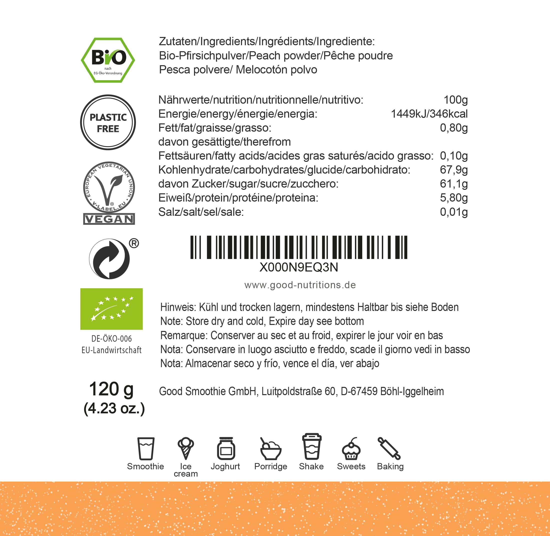 Poudre de pêche – pêche lyophilisée bio |bio bio| pêche lyophilisée | 100% fruits |sans additifs + nombreux ingrédients| 120g