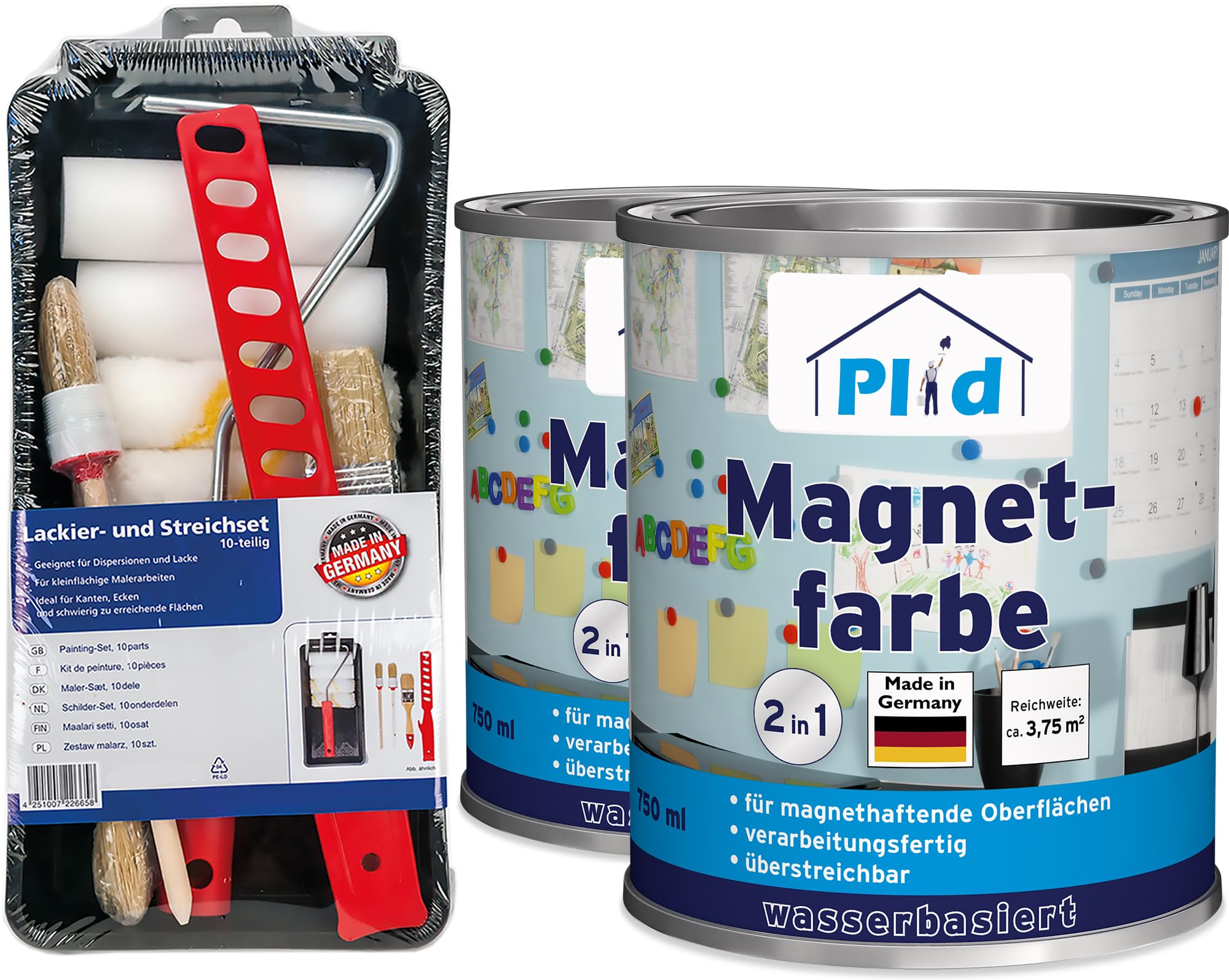 Plid® Magnetfarbe Anthrazitgrau – überstreichbare magnetische Wandfarbe, 1,5 l Set