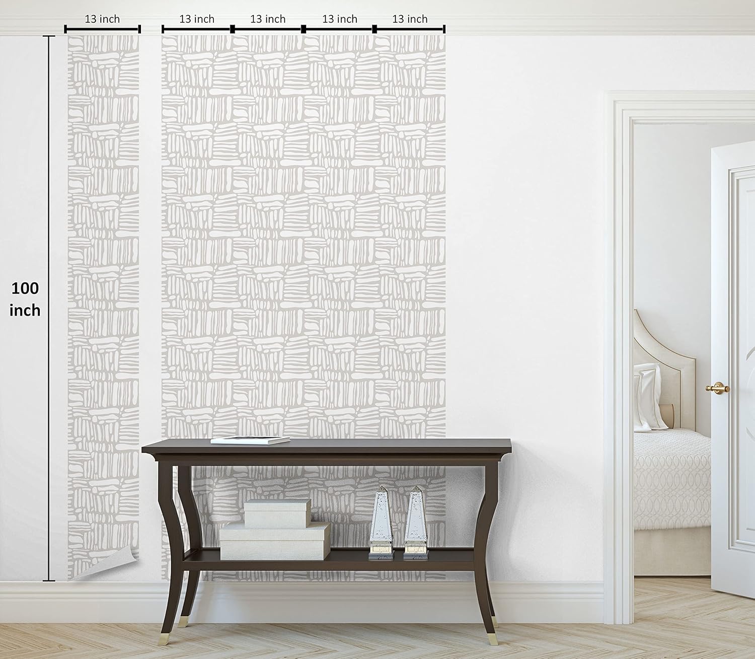 Ambesonne Geometric Peel & Stick Wallpaper for Home, Abstract Scandinavian Style Australian Style Tribal Totem Stripes Motif, Self-Adhesive Living Room Kitchen Accent, 13" x 100", Dust and White