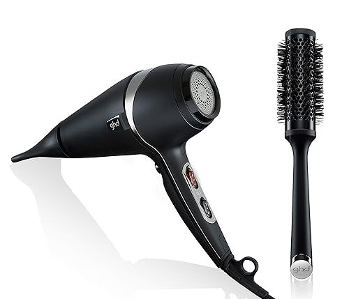 ghd Air Professional Blowout Duo - Secador de pelo de 1600 W (negro) y cepillo redondo ventilado de cerámica – barril de 1.3 pulgadas, barril de