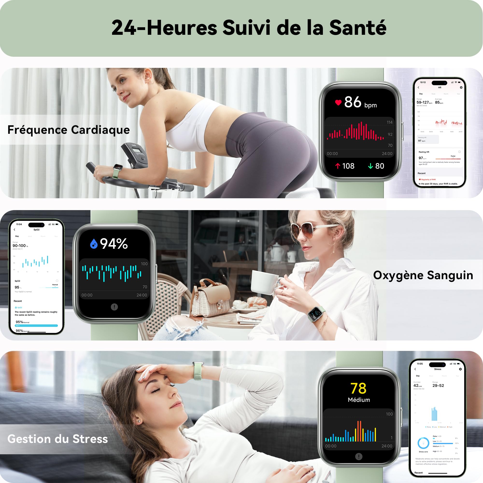 Montre Connectée Femme Homme, 1,8" Smartwatch avec Appel Bluetooth, Alexa Intégré, Fréquence Cardiaque/SpO2/Sommeil Moniteur, 100+ Modes Sport, IP68 Étanchéité, Montre Intelligente pour iOS Android