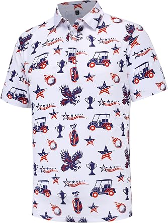 Mens Golf Polo Shirts Short Sleeve Performance Moisture Wicking Dry Fit Casual Print Collared Golf Shirts for Men