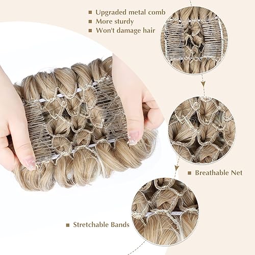 Miniatura 3 de HANYUDIE Peines de extensión de moño desordenado en moño desordenado, pieza de pelo para mujer (rubio miel degradado a rubio decolorado)