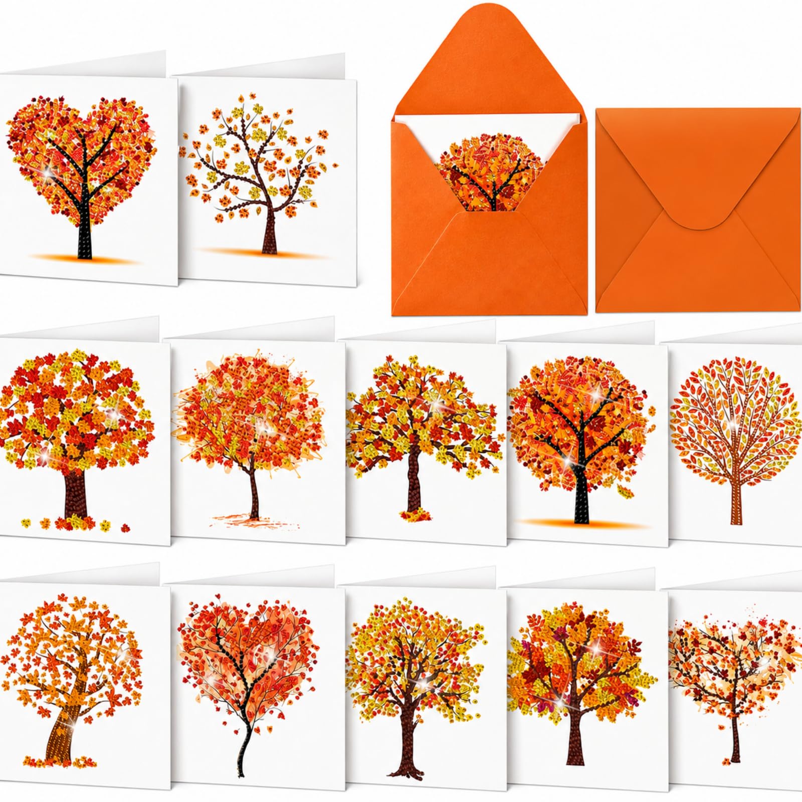 Saillong 12 Pack Fall Tree Diamond Painting Greeting Cards with Envelopes