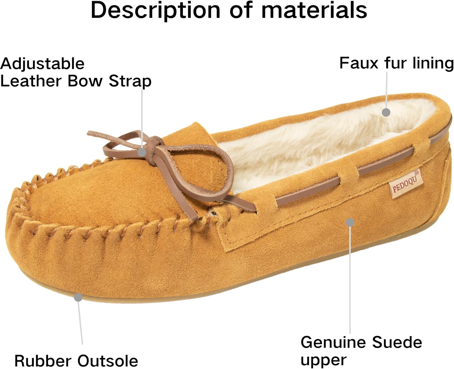 Women's Moccasin Slippers Cow Suede Warm Faux Fur Pile Lined Lace-Up Cozy Bow Indoor & Outdoor Moccasins Slip On Loafers Shoes for Women