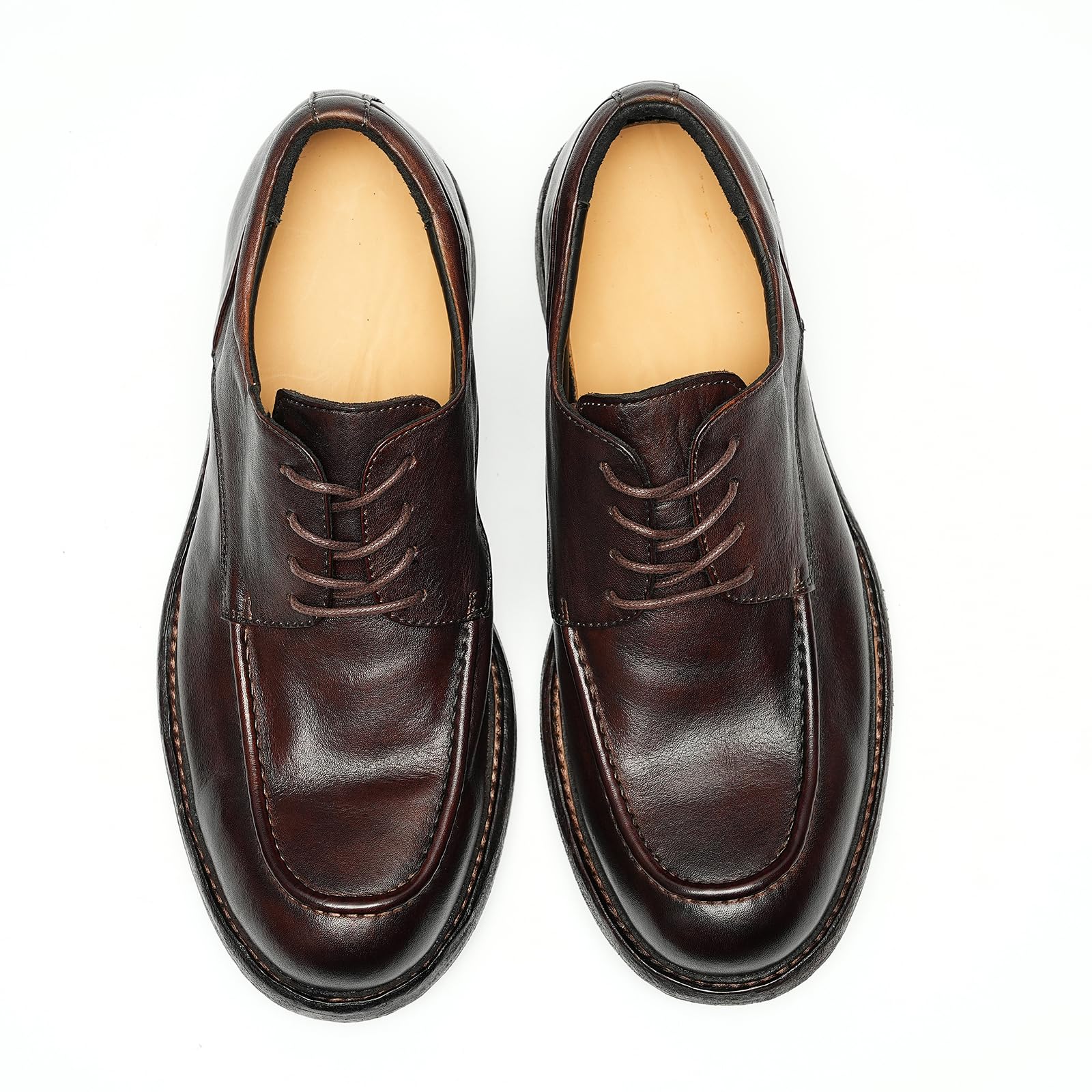 Derbys Vintage in Vera Pelle Morbida da Uomo Scarpa in Bovina Fatta a Mano Scarpe Stringate Affari Casuale