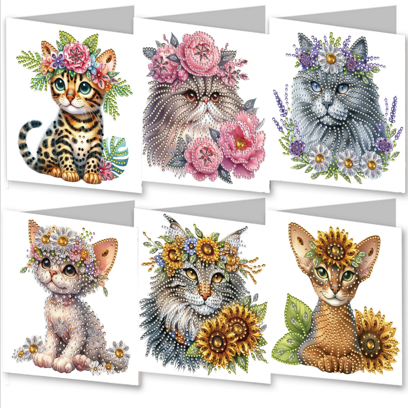 AYUCHYN ART 6 Pack Mixed Greeting Cards Kitten Animal | 5D DIY Diamond Painting Crystal Art Cards Making Kit with Envelopes & Full Tools | Xmas Cards Gift Postcards for Handmade 30 * 15cm (Kitten)