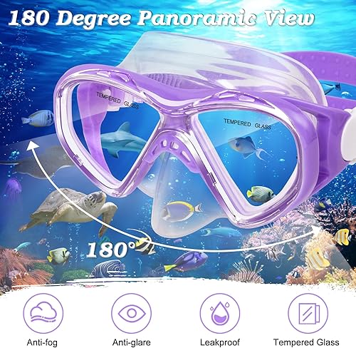 Miniatura 10 de Kids Snorkel Set Dry Top Snorkeling Gear for Kids Youth Boys Girls Junior Age 5-15,Tempered Glass Swimming Diving Mask and Snorkel Set 180 Degree