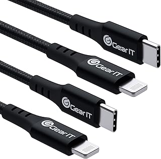 GearIT 2-Pack Lightning to USB-C Cable, 6ft [Mfi Certified] Nylon Braided Fast Charging Cable for iPhone 12/12 Pro/12 Pro Max/11/11 Pro/11 Pro Max/12 Mini/XR/XS Max/XS/X, iPad - Power Delivery, Black