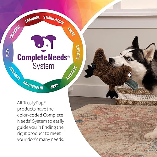 Miniatura 7 de TrustyPup Strong 'N Silent Platypus Silent Squeak - Juguete de peluche para perro, tecnología Chew Guard, marrón, grande