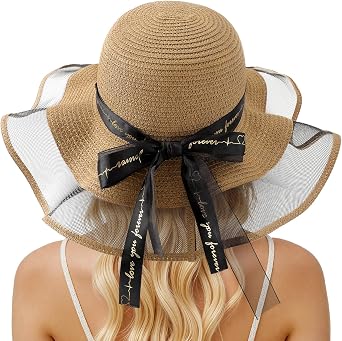 Beach Hats for Women, Wide Brim Sun Straw Hat for Women, Sun Hat UPF 50+ UV Protection