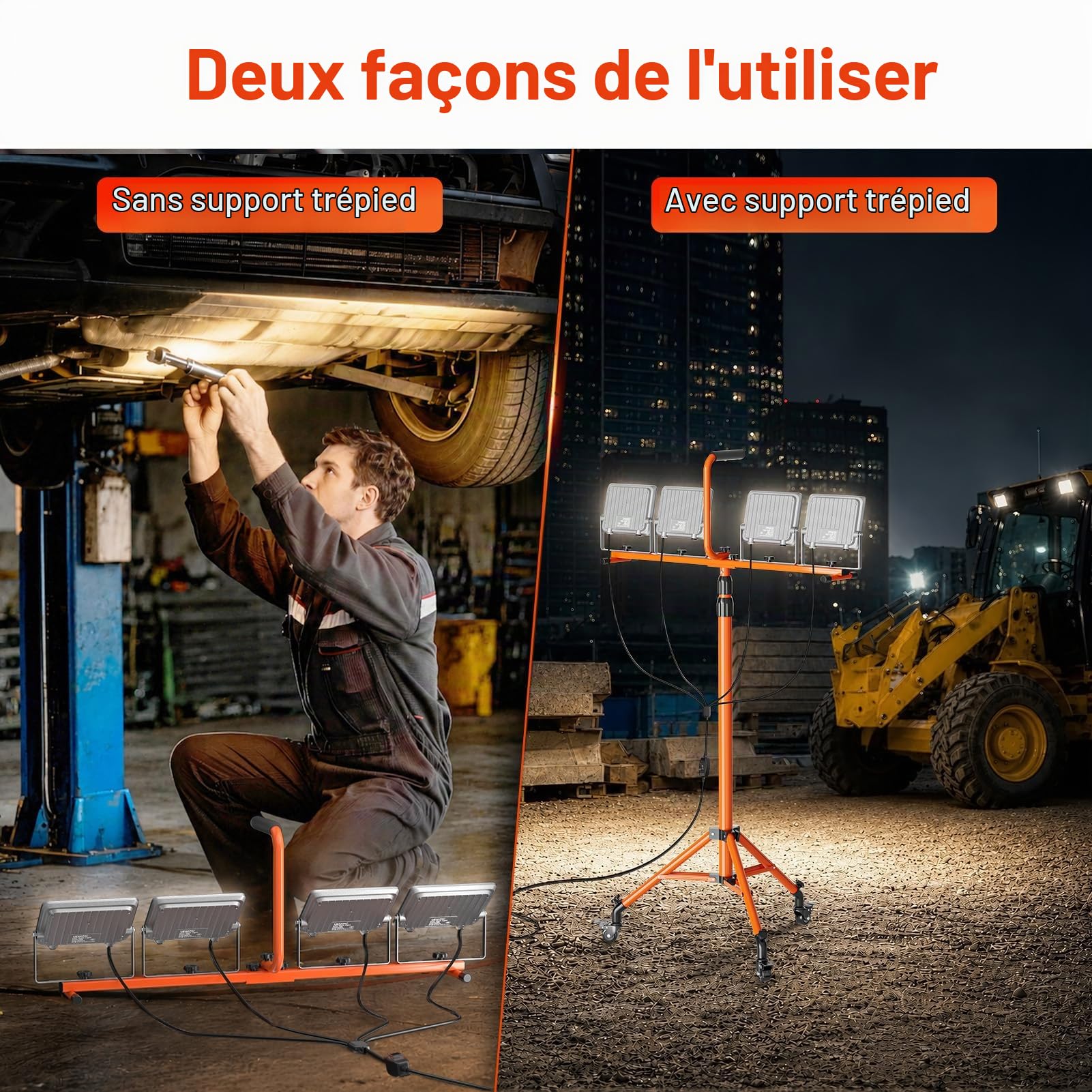 EMART Projecteur Chantier LED sur Trépied 280W 28000LM Lampes avec Roulette | Réglable, Lampes de Travail avec Câble de 5M, Étanche IP66 Lampe Chantier Projecteur sur Pied pour Ateliers et Chantiers