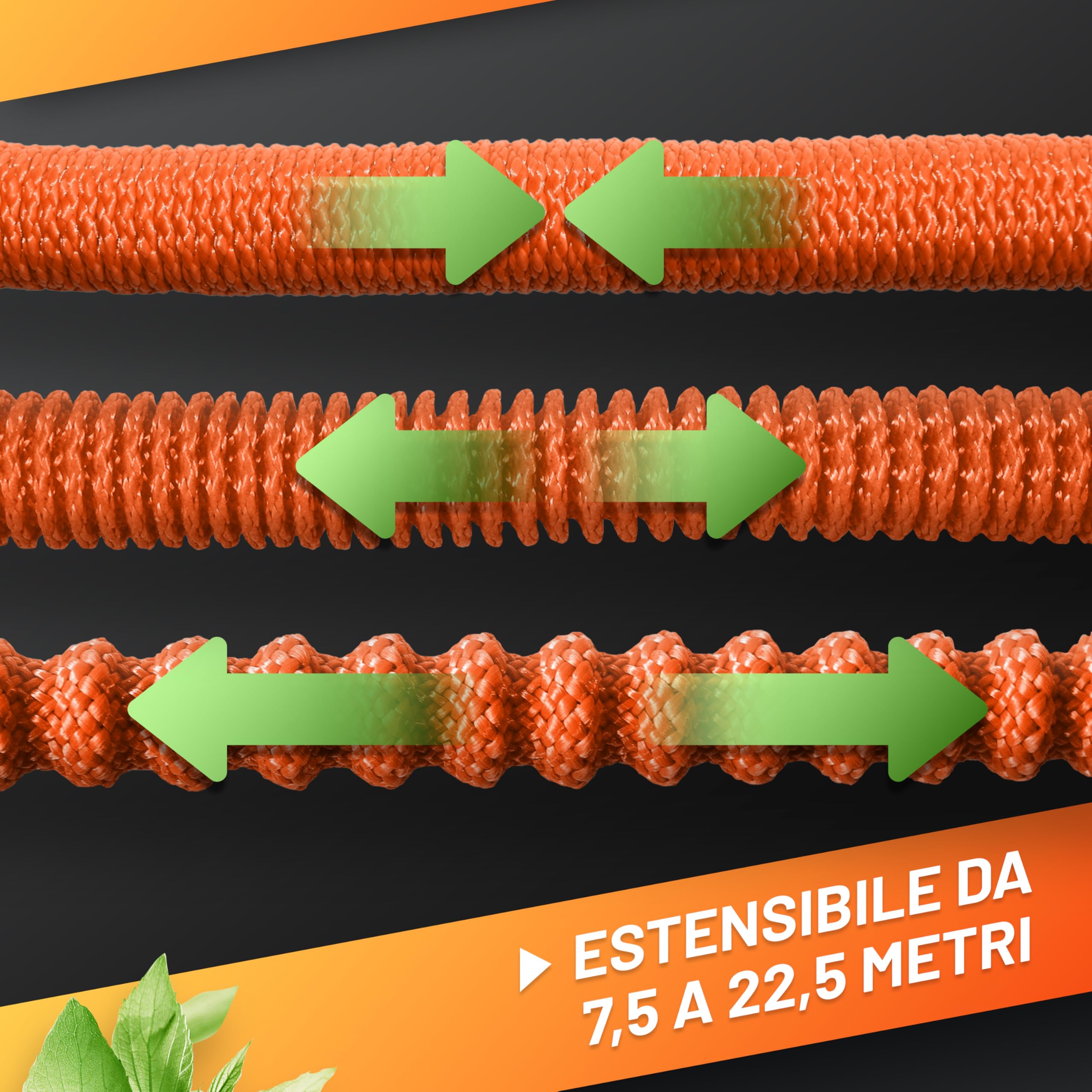 GRÜNTEK Tubo Estensibile Irrigazione Giardino (7,5-22,5M) Canna Acqua e Pistola a Irrigazione 10 spruzzi (Raccordi Ottone).