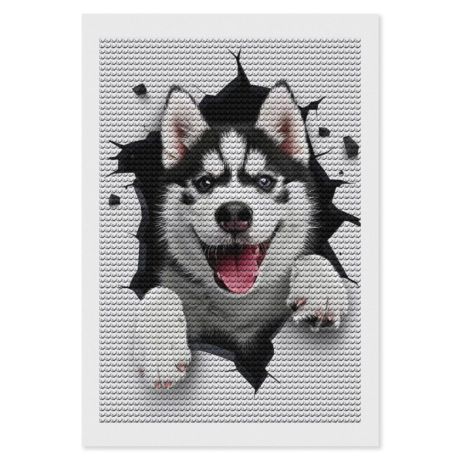 Junmoney Siberian Husky Dog Diamond Art Canvas 8"x12", Easy Handmade Project, Complete Accessories, Bedroom Decor, Birthday Gift