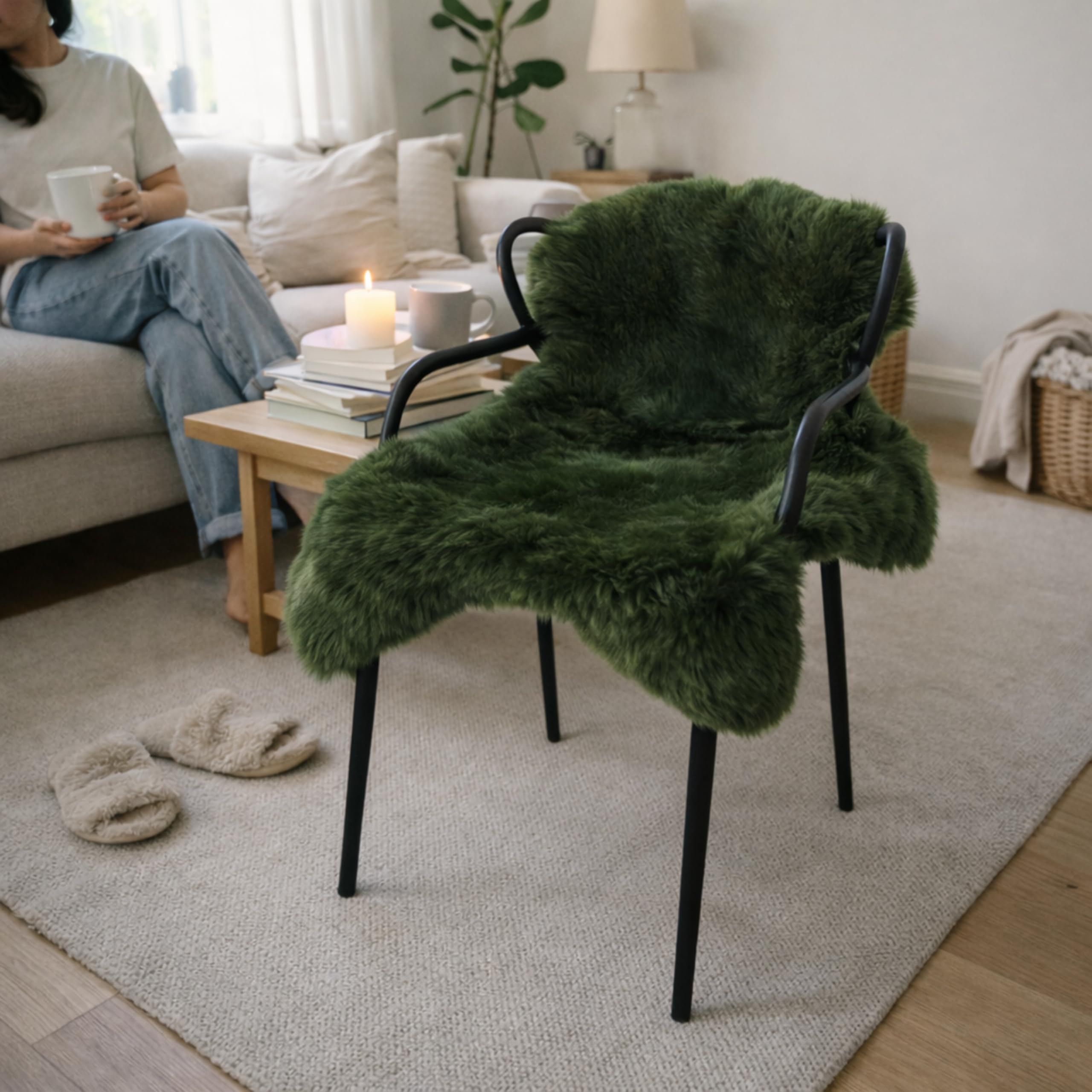 Peau d'agneau australienne véritable - Vert - 90 x 60 cm - Peau de mouton véritable - Fourrure naturelle