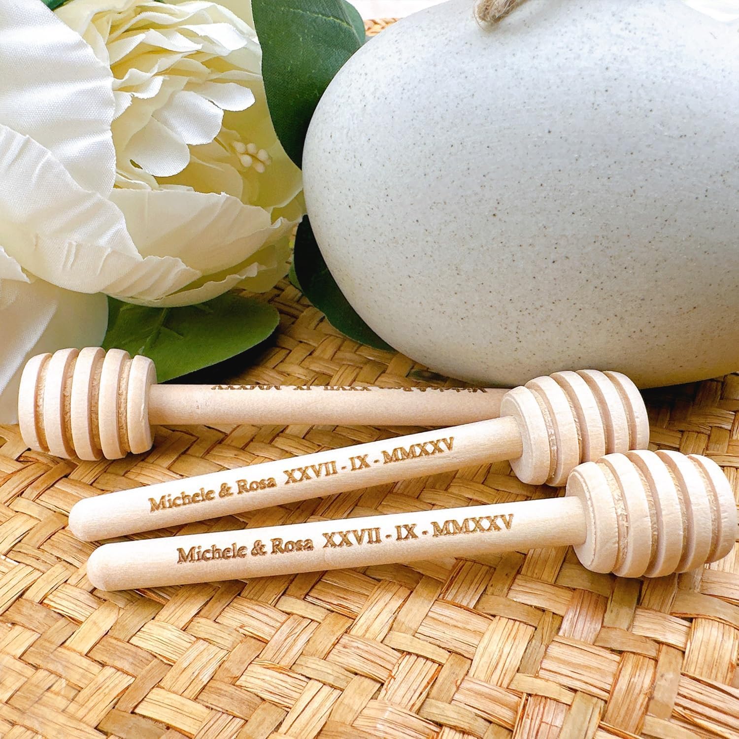 Personalized Name Honey Sticks, Custom Engraved Honey Sticks, Mini Wooden Honeycomb Stick, Small Honey Spoons For Honey Jar, Drizzle Dispenser, Wedding Party Favors(100pcs,8cm)