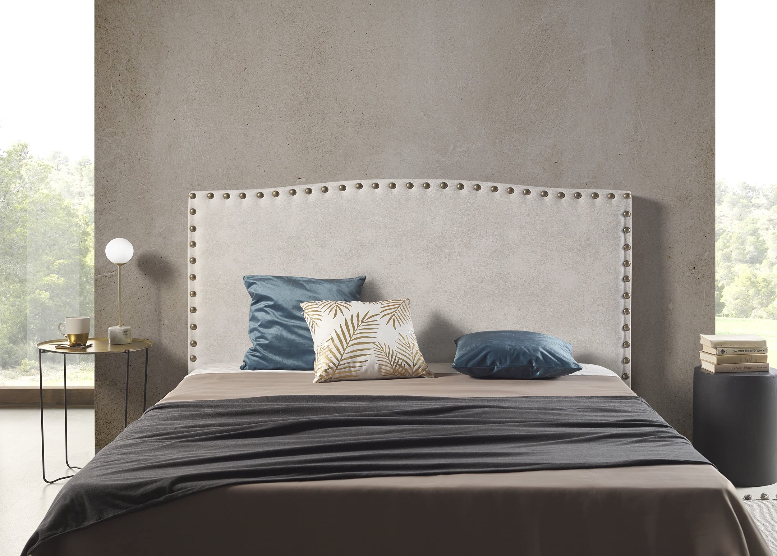 ECCOX - Cabecero de Cama Ambar en Tela Antimanchas Acualine - Cabezal Tapizado en Tela con Acolchado de Espuma y Refuerzo Trasero - Color Blanco Efecto Granito - Cama 150-150x110x6,5 cm