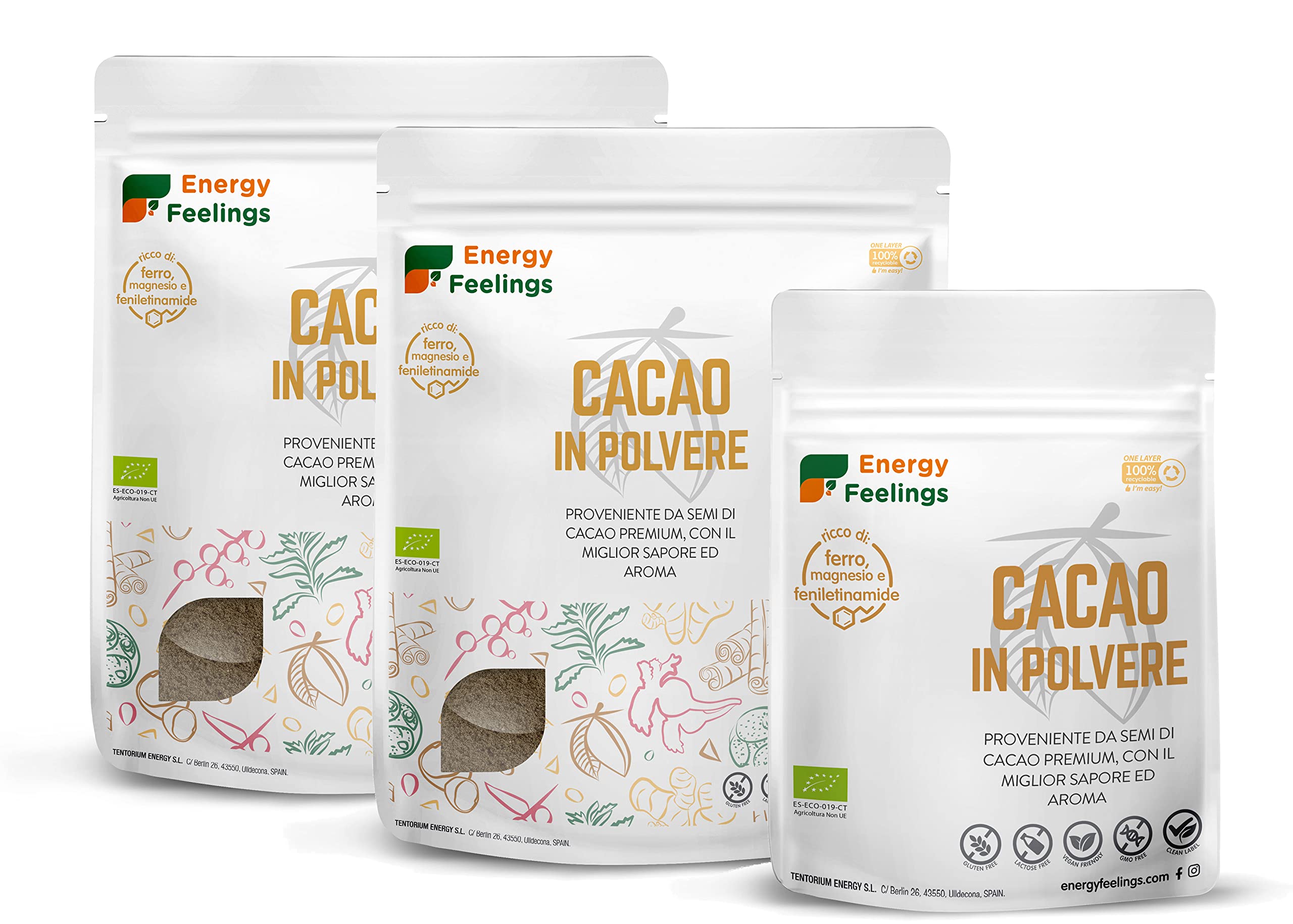 Energy Feelings Cacao Crudo BIO in Polvere 1 Kg, Cacao Sgrassato senza Zucchero, Glutine nè Lattosio, Vegano, Antiossidante