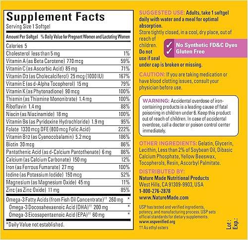 Miniatura 6 de Nature Made Suplemento alimenticio Prenatal  DHA 200 mg 60 cápsulas suaves 2749 1