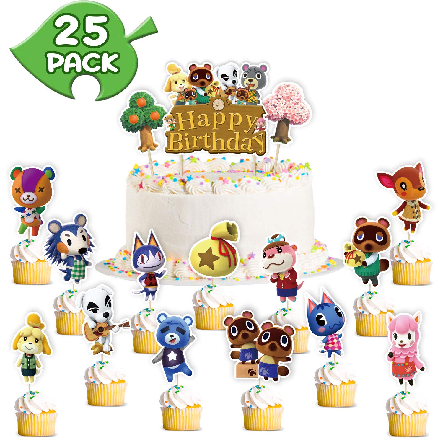 Animal Happy Birthday Cake Topper Cupcake Topper Cake Decor Party Supplies Decor for Kids Adults Cartoon Animal Theme Birthday Party Baby Shower Wedding Video Game Cupcake Topper