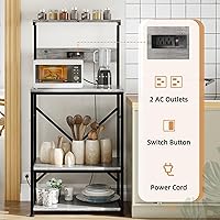 Vista 11 de Shintenchi Estante para panaderos con toma de corriente, gran espacio de almacenamiento, barra de café de 10 ganchos con panel de alambre de metal