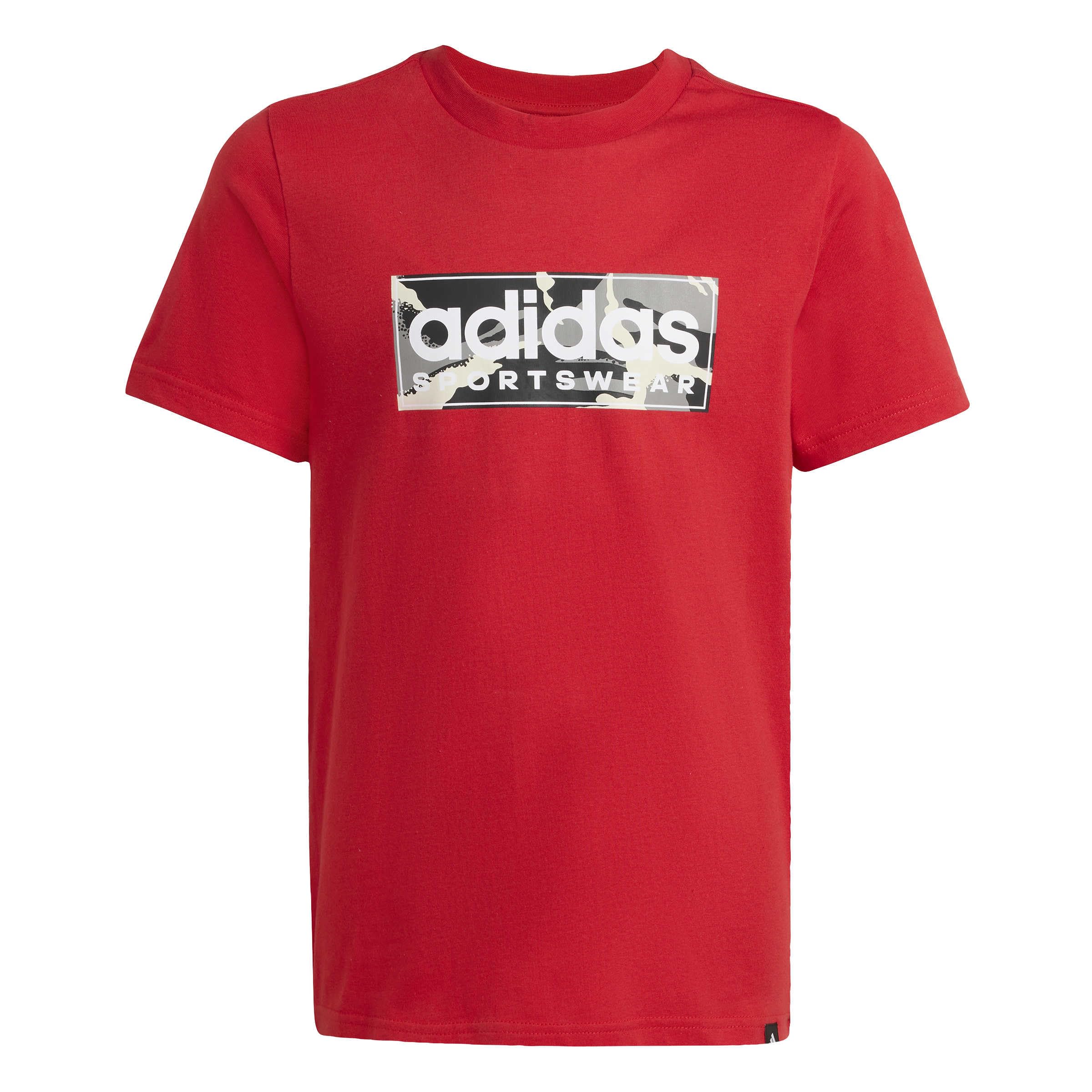 adidas Boy's CAMO Linear Junior Boys Graphic TEE, Better Scarlet, 7-8 Years