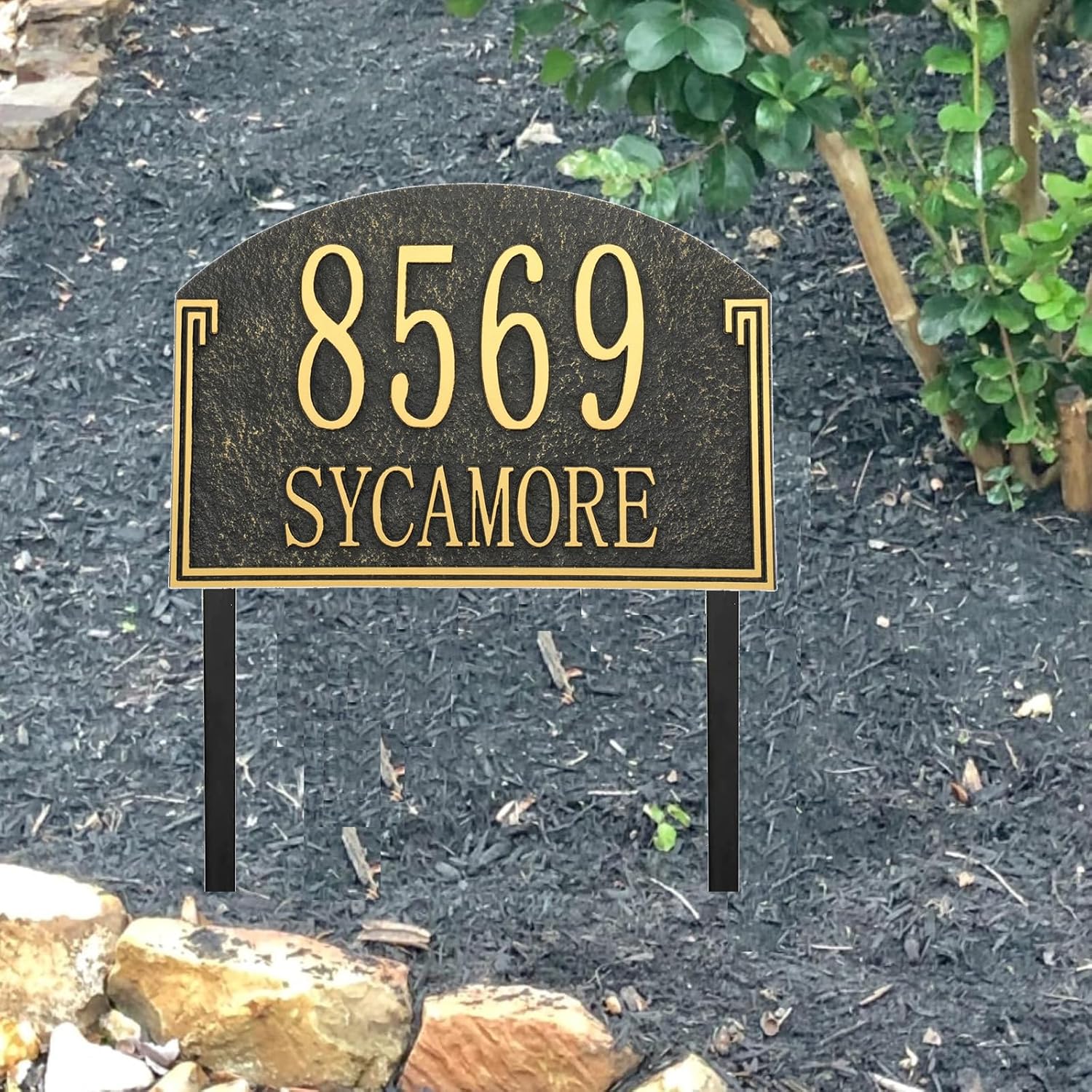 Address Sign Lawn Mounted - Custom House Number Plaque Sign,House Address Numbers for Outside House,Yard,Garden,Grass,Ground,Drive Way,Lawn, 12 Colors, 13'' x 8'',Solid Metal Stakes