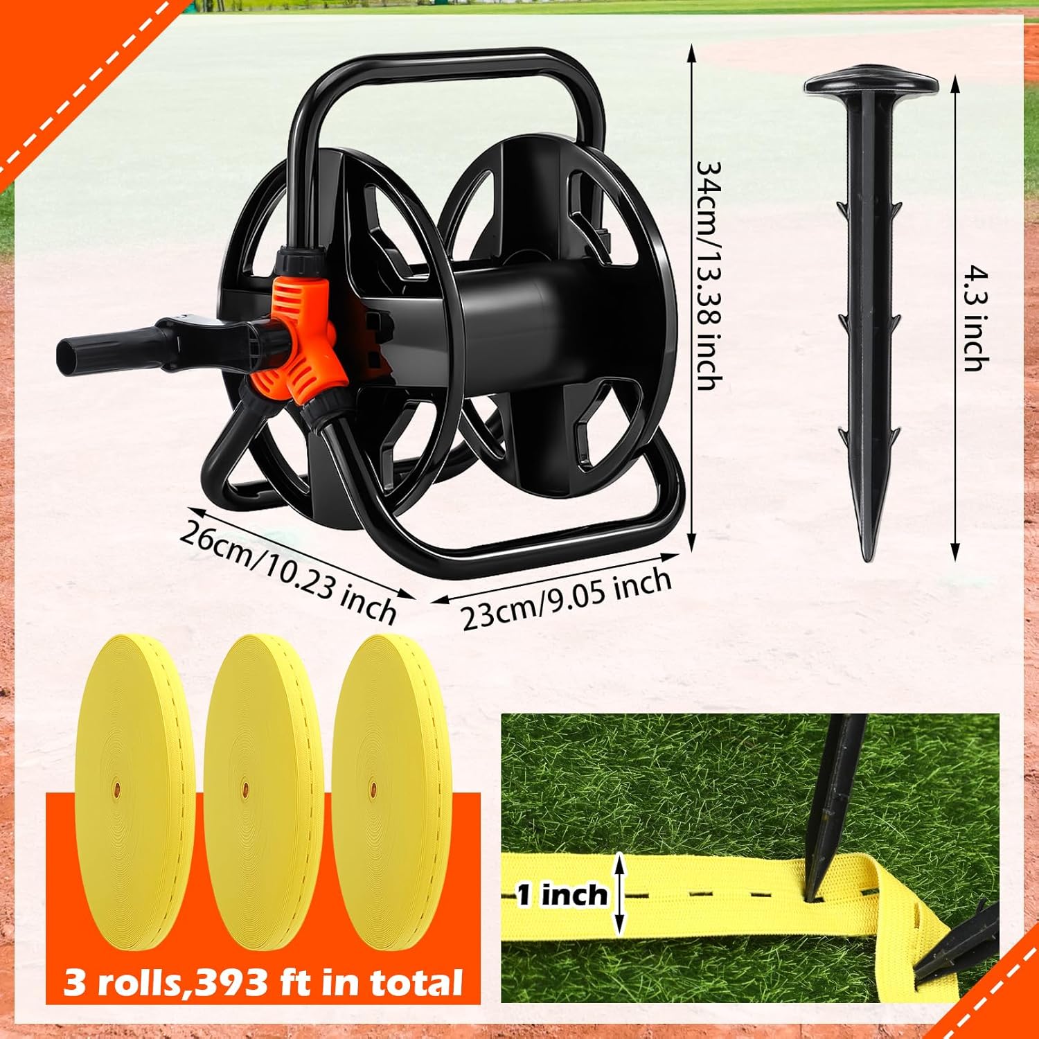 Daifunli 393ft Football Field Chalk Line Soccer Line Pitch Marking Tape with Durable Elastic Football Field Markers Nails Anchor Rope Reel for Baseball Soccer Track Indoor and Outdoor Use