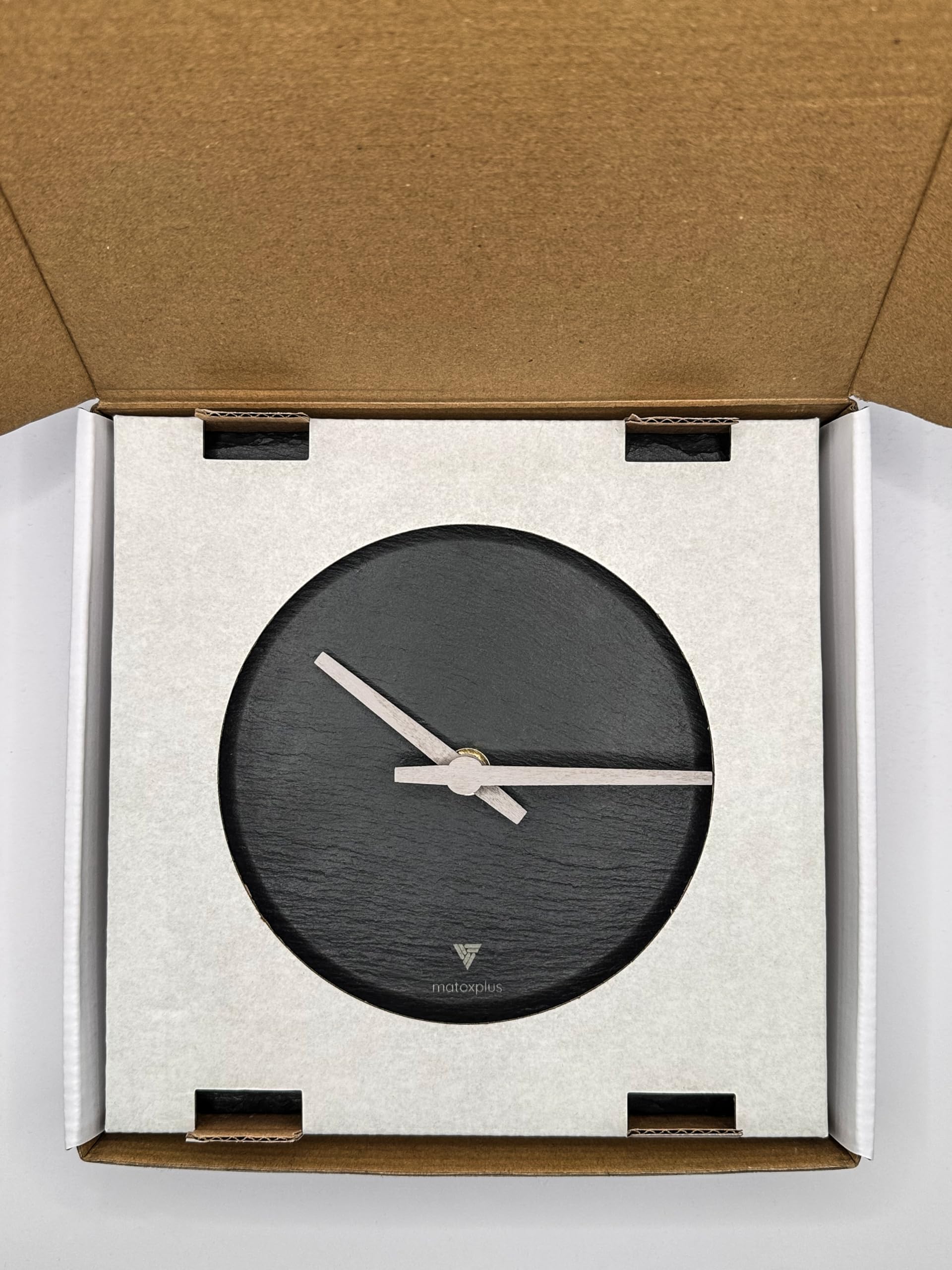 Orologio da parete in vera ardesia, silenzioso e quadrato, in pietra naturale, 20 x 20 cm, per soggiorno e ufficio (ardesia grigio scuro, lancette grigio chiaro)