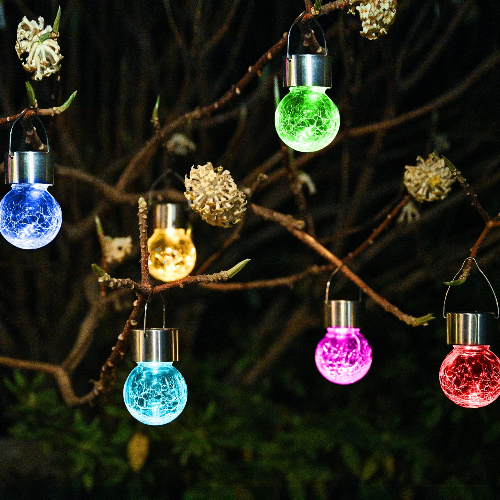 Solpex Hanging Solar Lights Outdoor,8 Pack Decorative Cracked Glass Ball Light, Solar Powered Waterproof Globe Lighting, Hanging Globe Solar Lights for Garden, Yard, Patio, Lawn, Flower Bed.