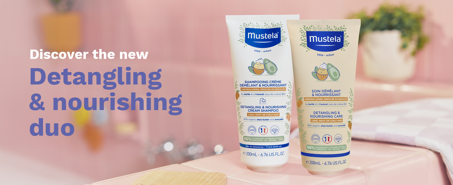 Mustela Detangling & Nourishing Cream Shampoo - Natural Shea Butter & Avocado - Curly & Frizzy Hair - Dermatologist-tested & safe for Babies and Kids - 6.76 US Fl. Oz.