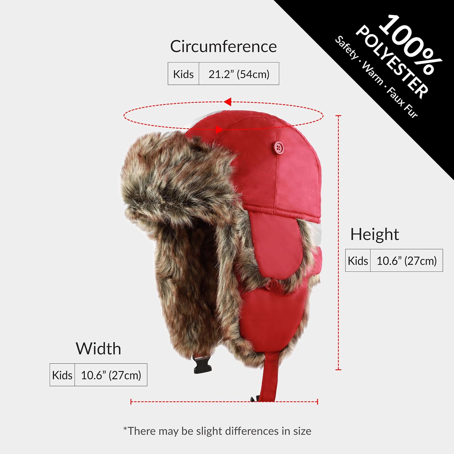 Kids Winter Trapper Hat for Boys Girls Ages 6-10, Faux Fur Ear Flap Aviator Hat with Adjustable, Warm Windproof Snow Cap