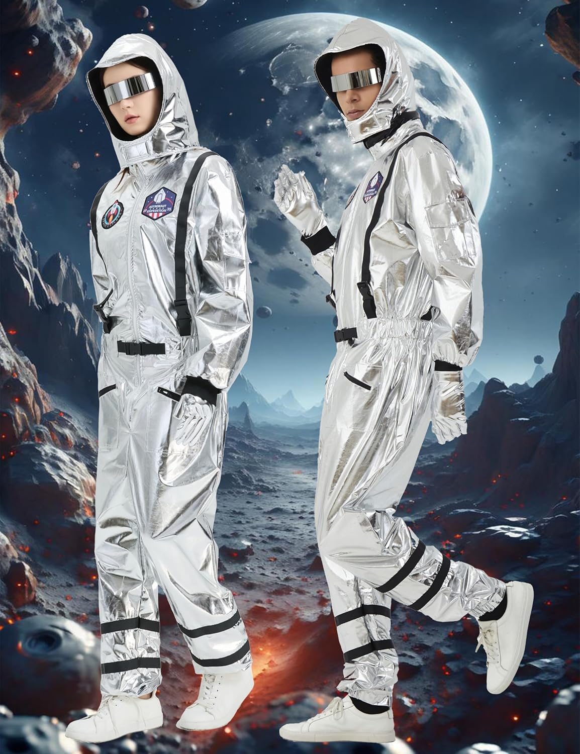 Astronaut Costume Adult Silver Space Suit Costume for Wonmen Men Halloween Spaceman Role Play - Image 2