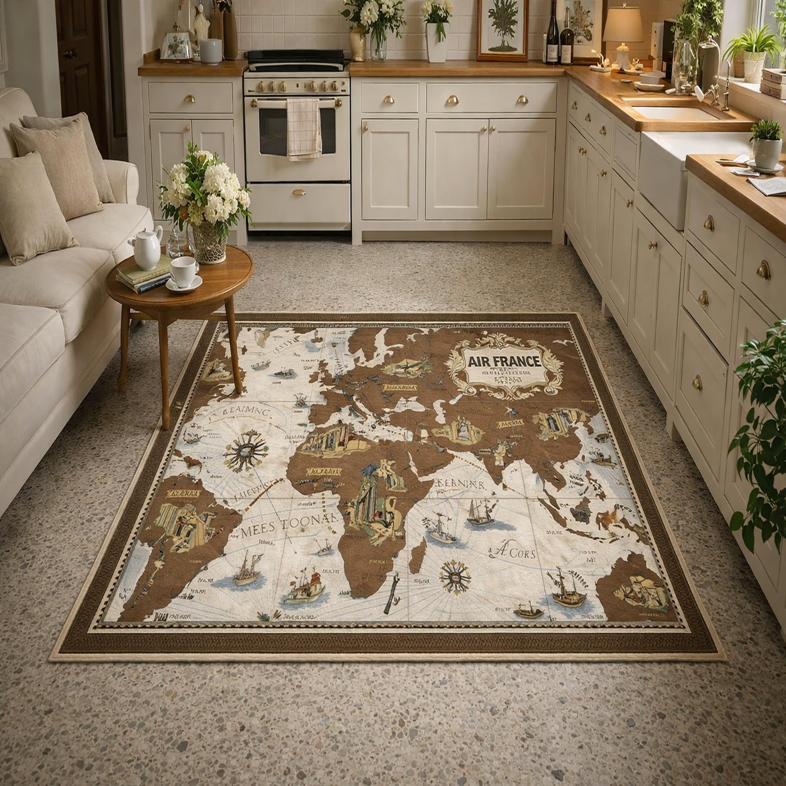 Tapis lavable 120x180cm antidérapant marron rétro pour salon