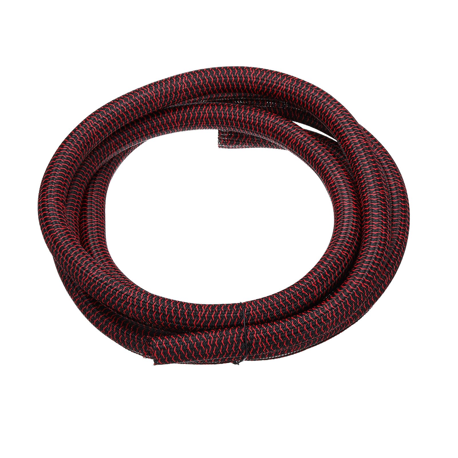 sourcing map Split Sleeve Wire Loom 3/4" 10Ft Black/Red Self Wrapping Braided Sleeve UL94-V2 Fireproof PET Sleeving for Automotive, Home Cable Management